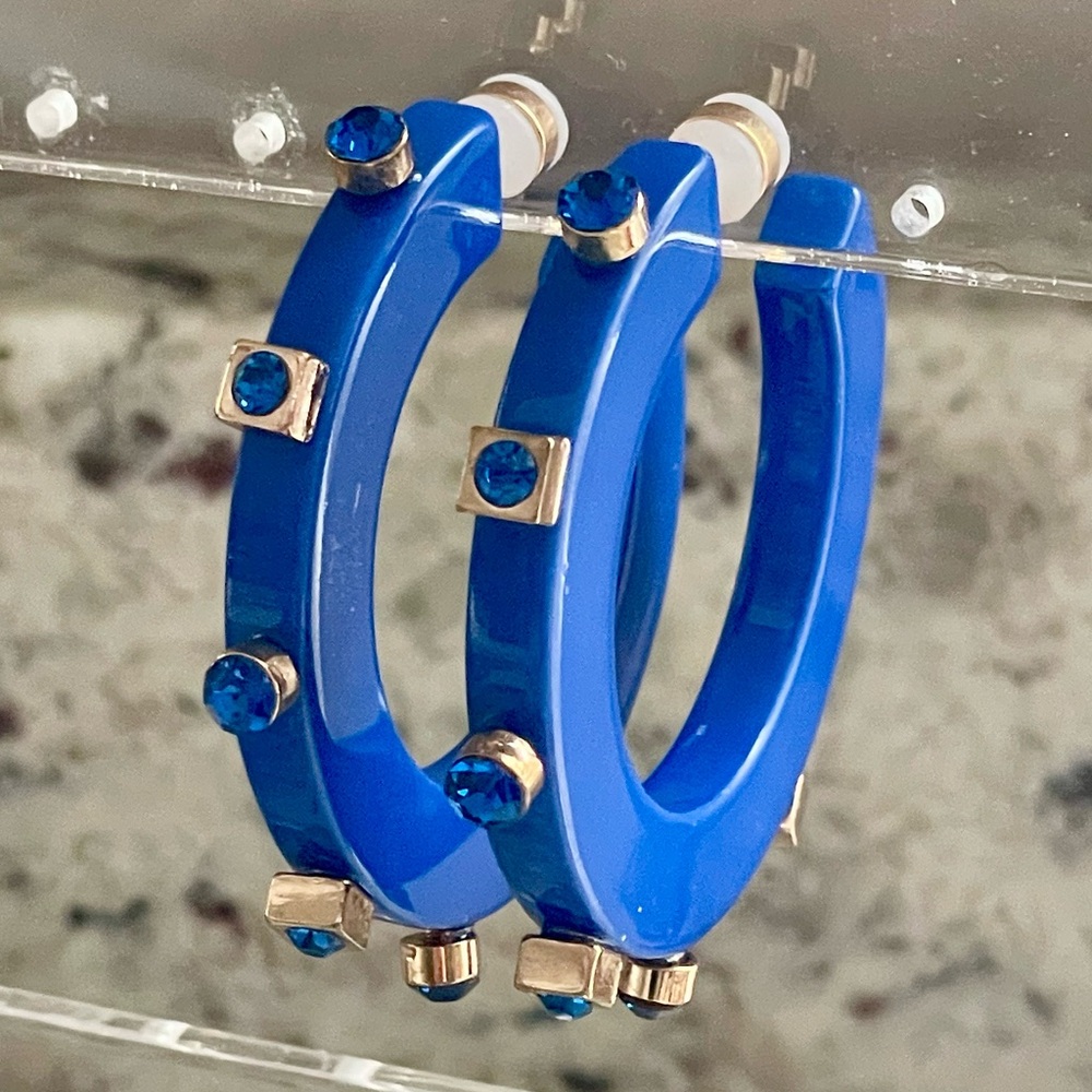 Smith & Co City Girl Jewel Hoop Earrings Royal Blue Small Size